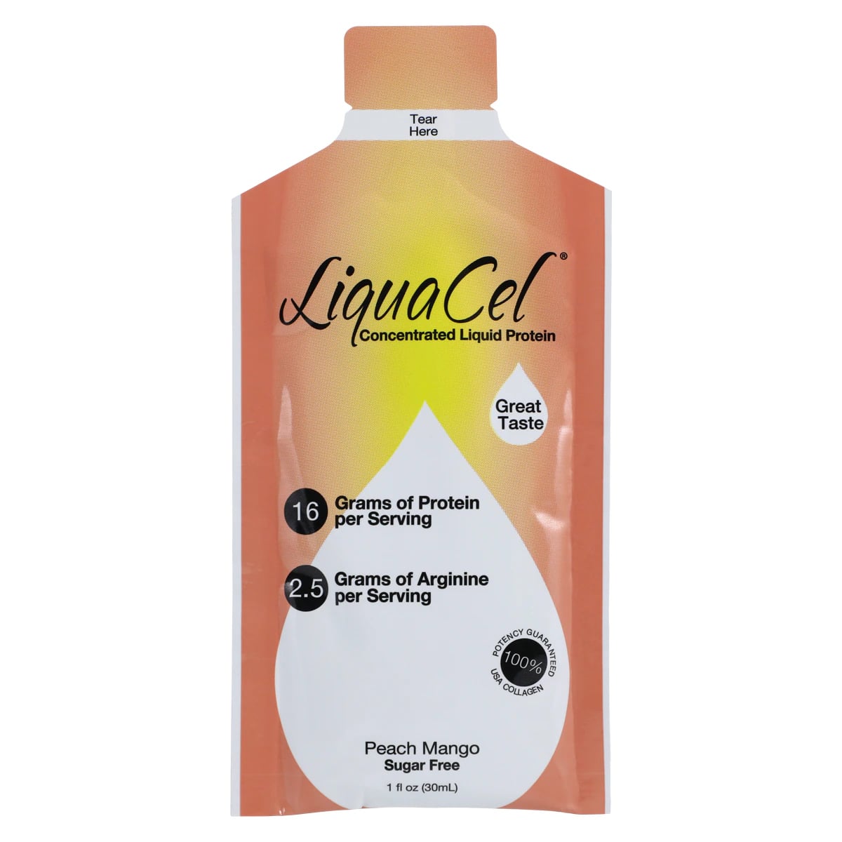 LiquaCel Protein Supplement, Peach Mango, Single-Use Packet, 100/Case