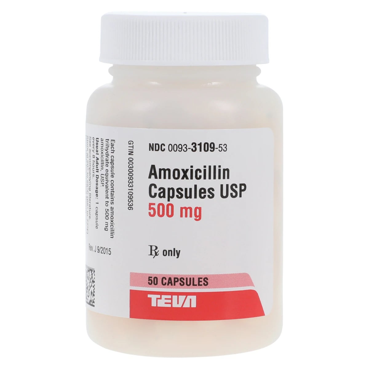 Amoxicillin Capsules 500mg, 50/Bottle, Teva Pharmaceuticals
