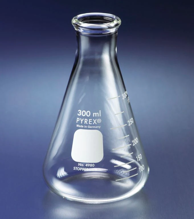 Pyrex Erlenmeyer Flask, Borosilicate Glass, Narrow Mouth, Assorted Sizes, 5/Case