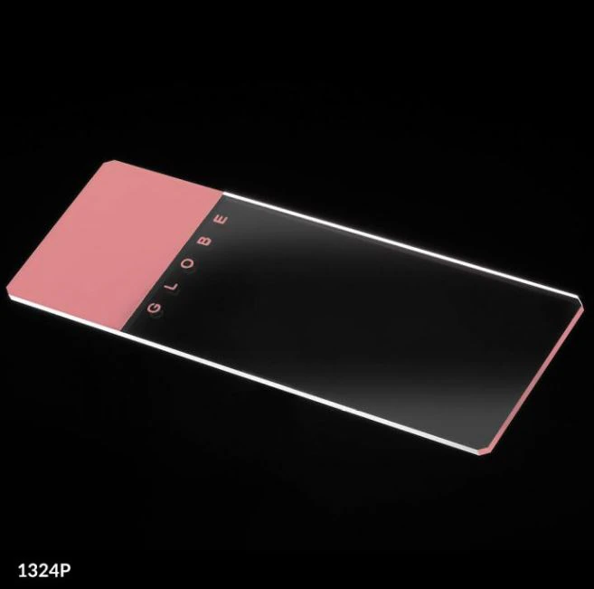 Globe Scientific Frosted Microscope Slides, Pink, 25x75x1mm, 90° Ground Edges/Safety Corners, 20 Boxes/Case