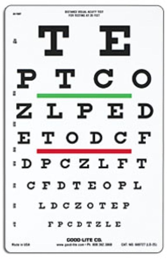 Good-Lite Co Eye Chart Snellen with Color, 20 ft Testing Distance