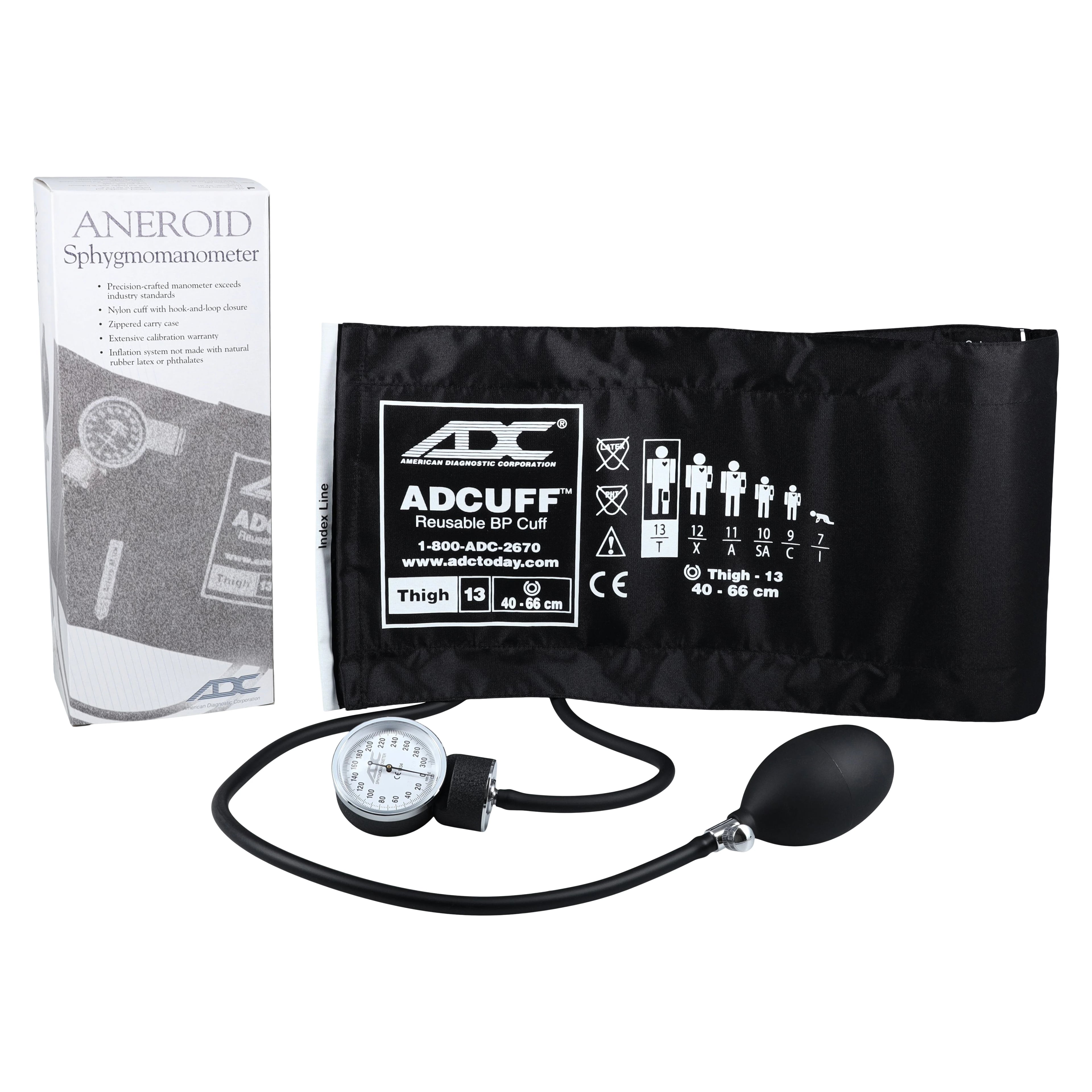 American Diagnostic Prosphyg 760 Series Aneroid Sphygmomanometer Thigh Cuff, Size 13, Black, Latex-Free, 76013TBK