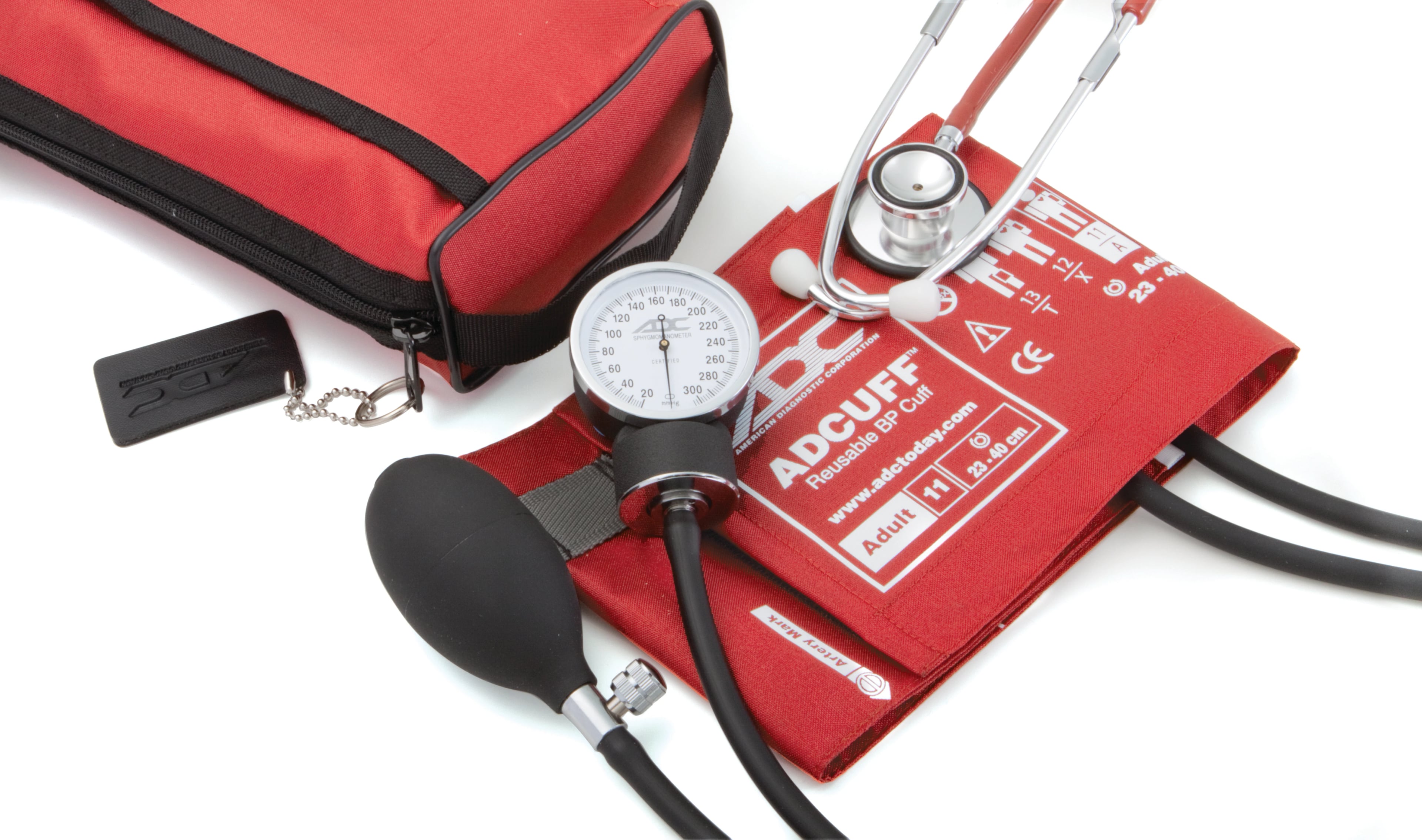 American Diagnostic Pro's Combo II DH Classic Aneroid Sphygmomanometer & Stethoscope Kit, Adult, Red, 2-Tube, Each