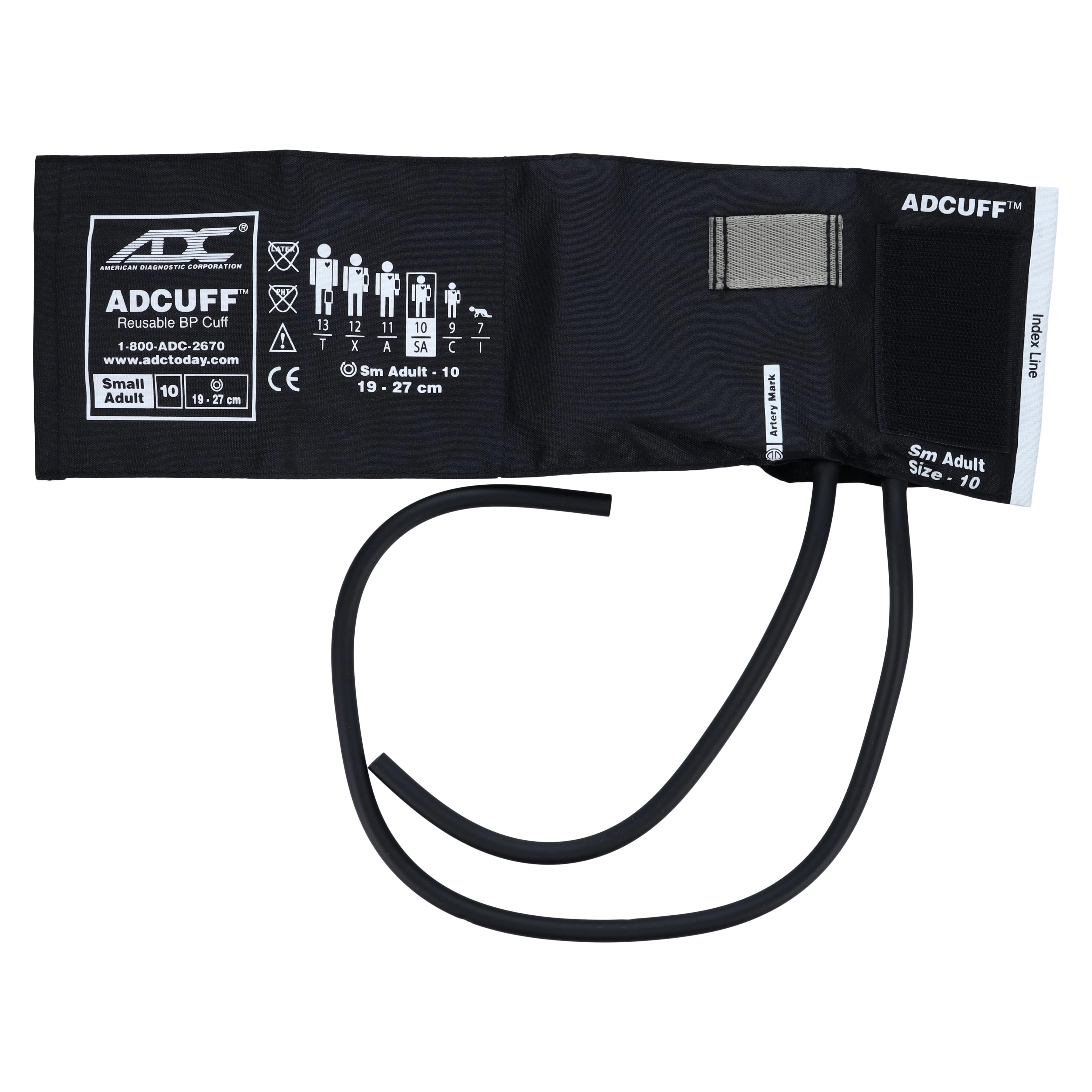 ADC Adcuff Blood Pressure Cuff & Bladder, 2-Tube, Size 10, Black, Latex-Free, for Palm Style Aneroid Instruments