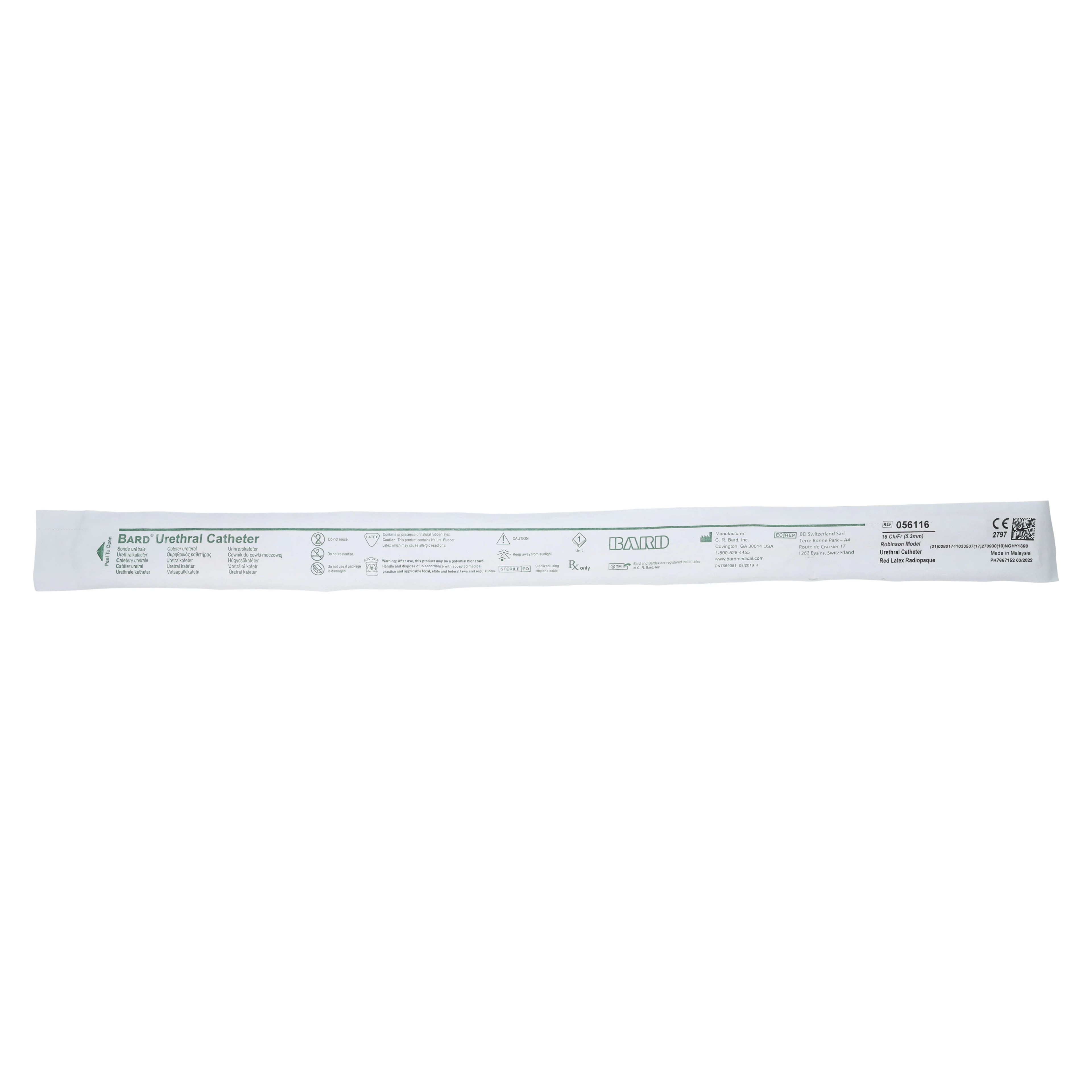 Bardex Robin Intermittent Catheter, Straight, Hollow Round Tip, 16Fr