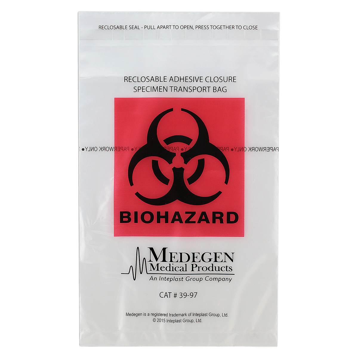 Medegen Specimen Transport Bag, 6" x 9" Clear, Reclosable Adhesive, 1000/Case