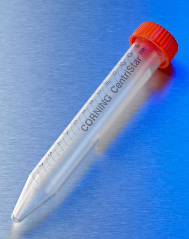Corning Lifesciences 15mL Polypropylene Centrifuge Tube, Graduated, Conical Bottom, Sterile, Racked, RNase-/DNase-free, 500/Case