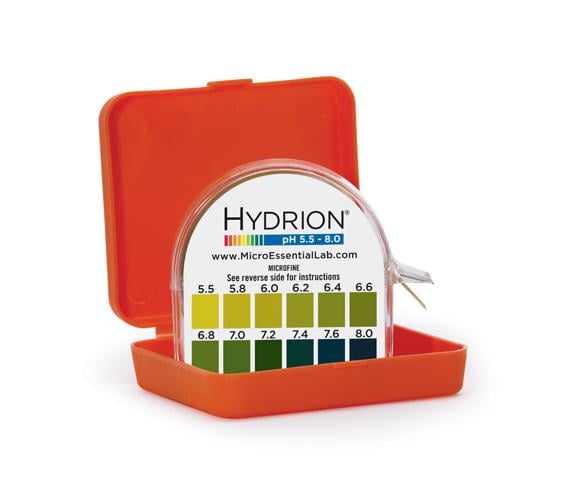 Hydrion MicroFine pH Test Strips, 5.5-8.0 Range, with Color Chart, 10/Case
