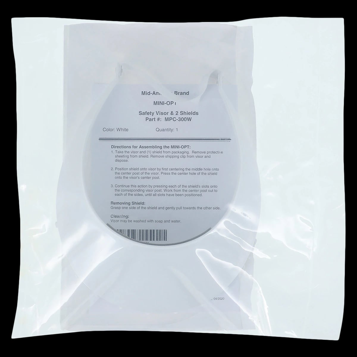 Opt Safety Visor & 2 Shields, Clear/White, Reusable, 1/Kit
