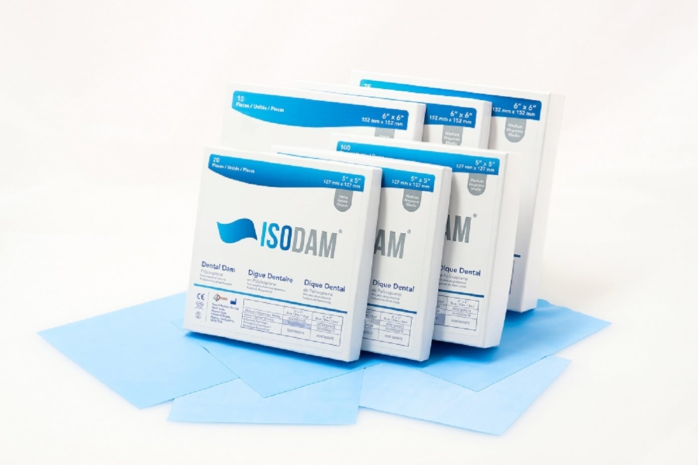 Isodam Dental Dam, Latex-Free Rubber Dam, Light Blue, 6 in x 6 in, Extra Heavy Gauge, Unflavored, Unscented, 75/Box