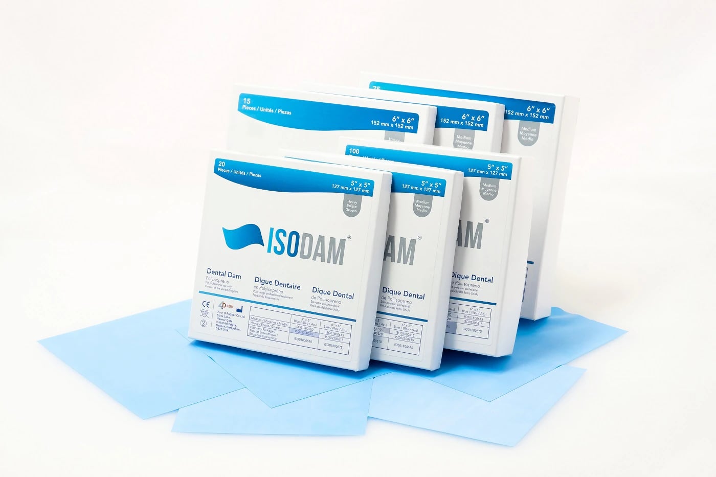 Isodam Economy Latex-Free Rubber Dam, 5" x 5" (125mm), Heavy Gauge, Light Blue, 100/Box