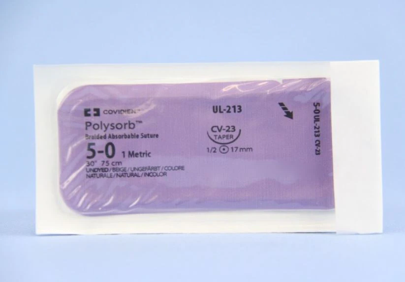 Medtronic Polysorb Absorbable Suture, 5-0, 30", CV-23 Surgalloy Taper Point 1/2 Circle Needle 17mm, Undyed, 36/Case
