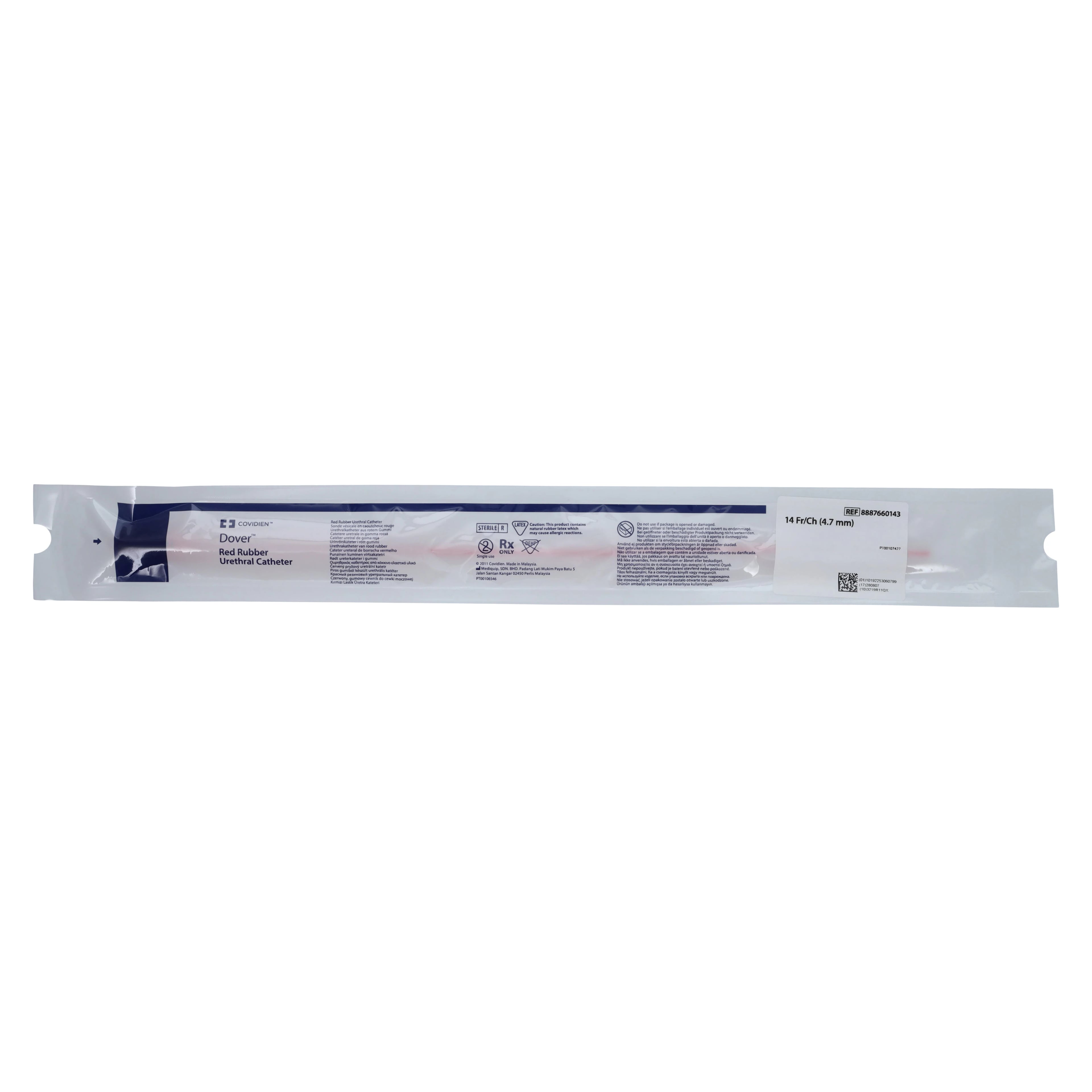 Dover Robinson Intermittent Catheter, Red Rubber, Sterile, 14 Fr, Rounded Tip