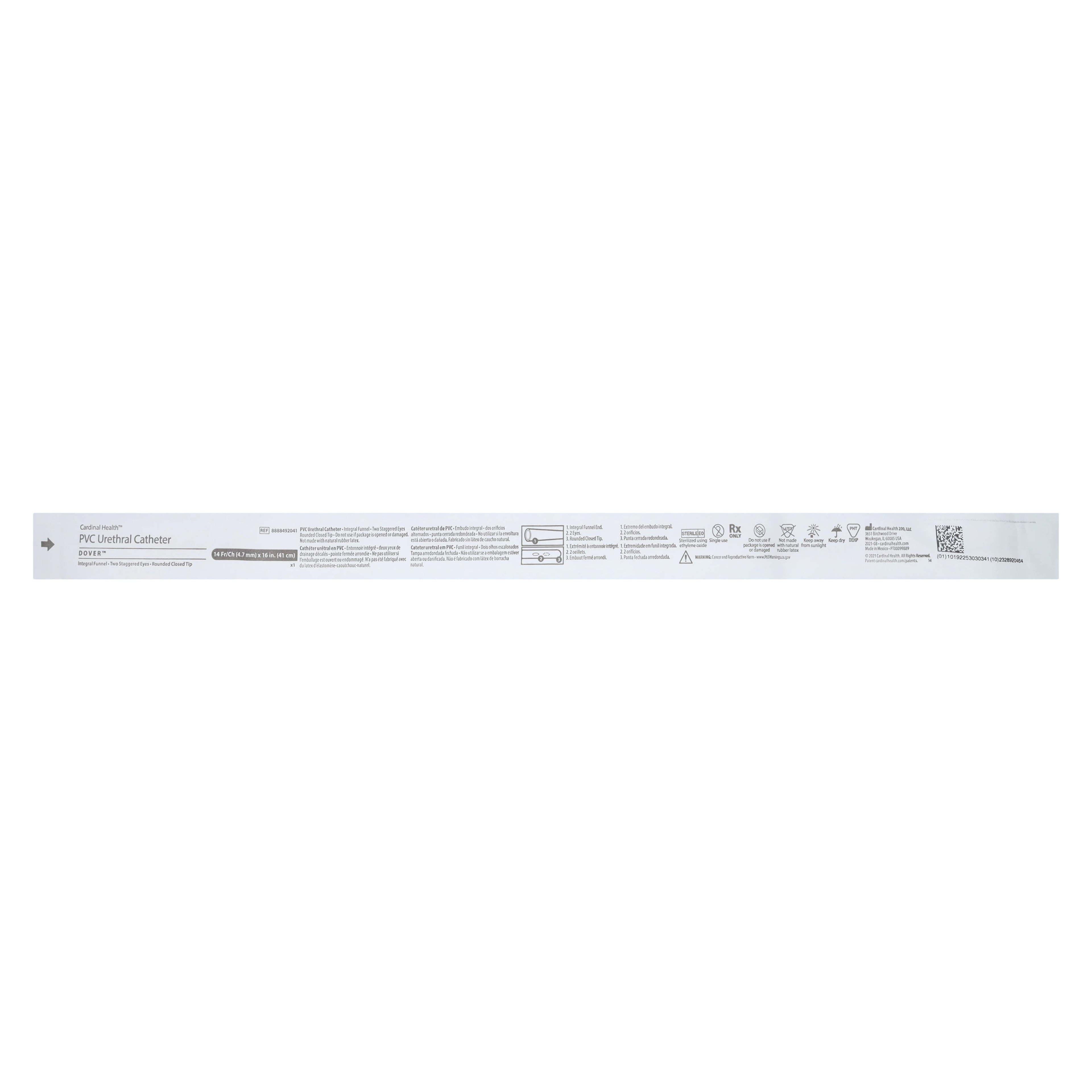 Dover Rob-Nel Intermittent Catheter, 14 Fr, 16" Length, Red Rubber, Tapered Round Tip