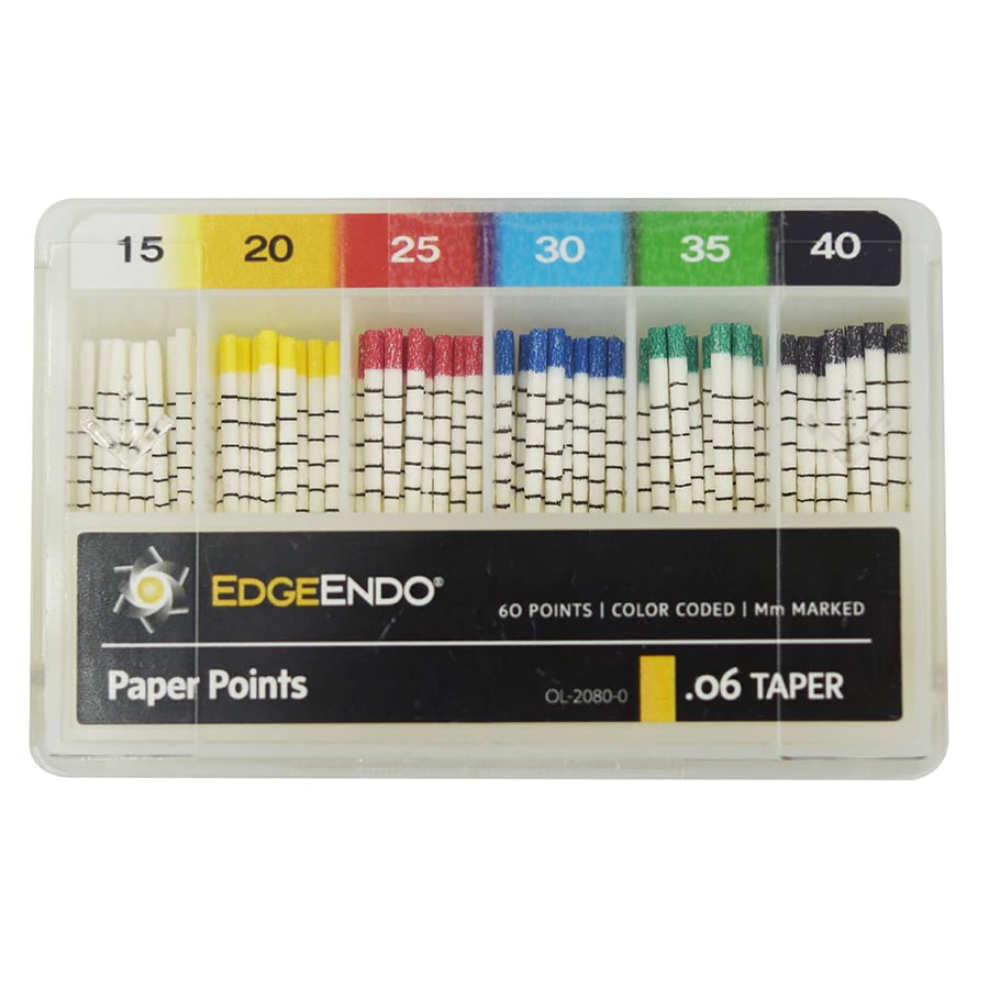 EdgeEndo .06 Paper Points, Size #15-40, ISO Standard, Sterile, Assorted Colors, 60/Pk