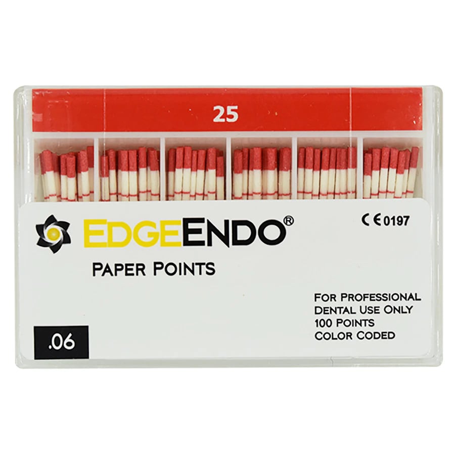 EdgeEndo .06 Paper Points, 29 mm, ISO 25, Red, Sterile, 100/Pk