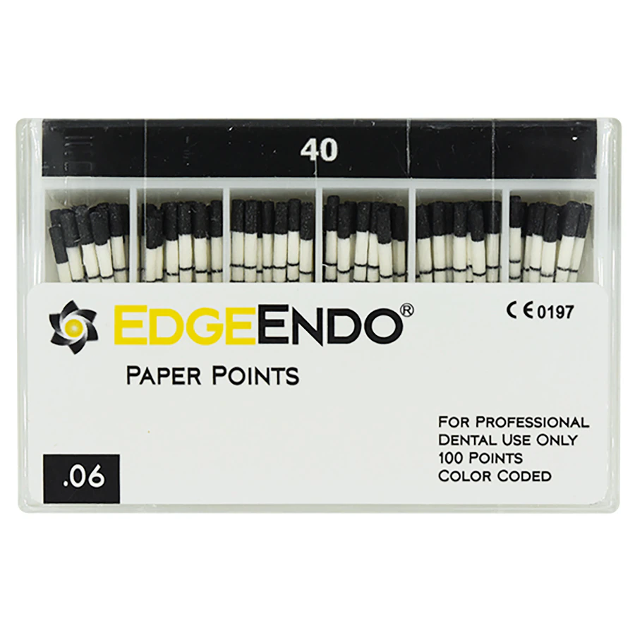 EdgeEndo Absorbent Paper Points, Size 40 ISO, .06 Taper, Black, Sterile, 100/Package, 29 mm
