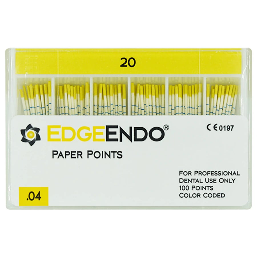 EdgeEndo 0.04 Paper Points, ISO 20, Yellow, Sterile, 29mm, 100/Box