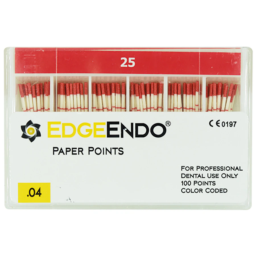 EdgeEndo 0.04 Paper Points, ISO 25, Red, 29mm, Sterile, 100/Box