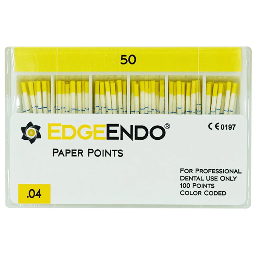 EdgeEndo 0.04 Paper Points, ISO 50, Yellow, Sterile, 29mm, 100/Box