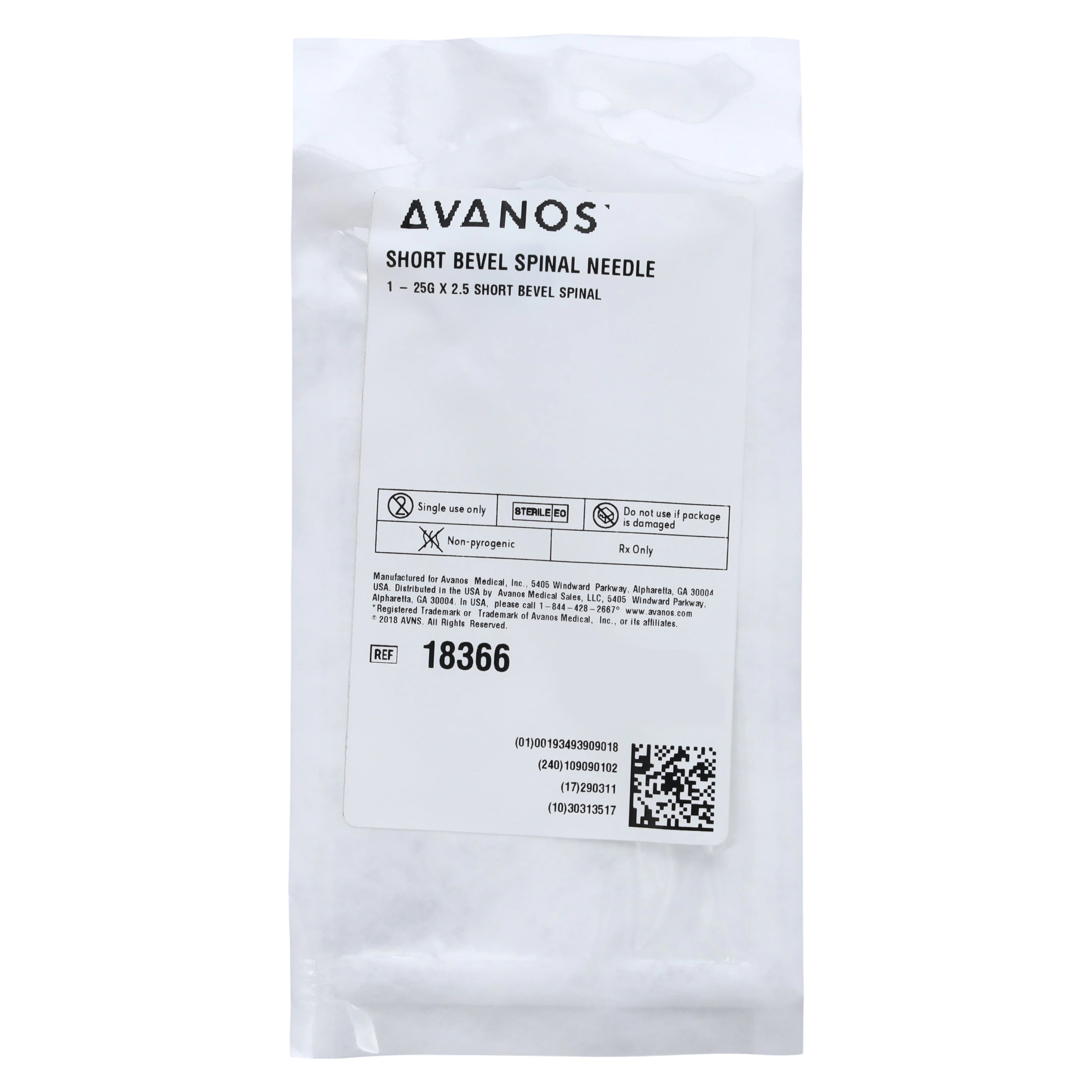 Avanos Medical Spinal Needle, 25G x 2.5", Sterile, Single-Use