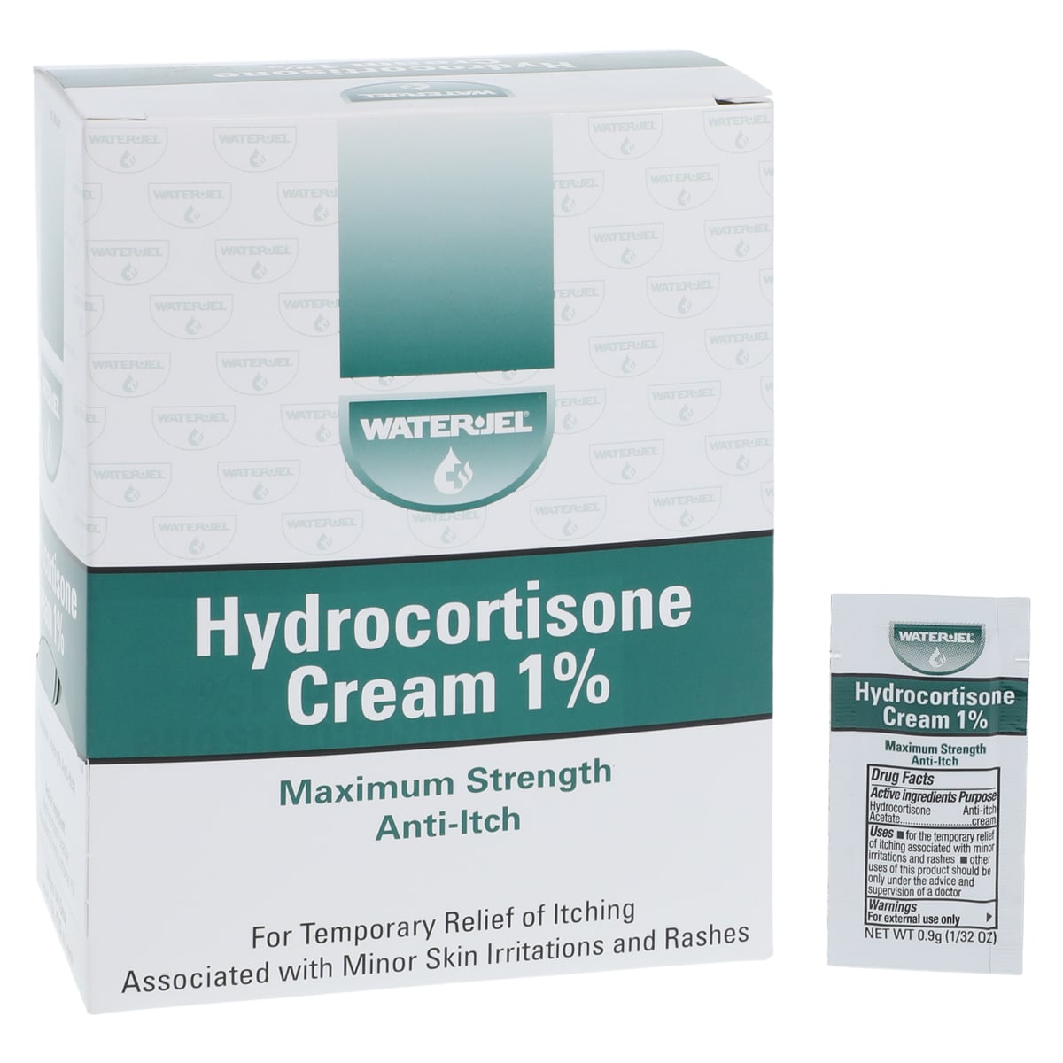 Waterjel Hydrocortisone Cream 1%, 0.9g Foil Packet, 144/Box