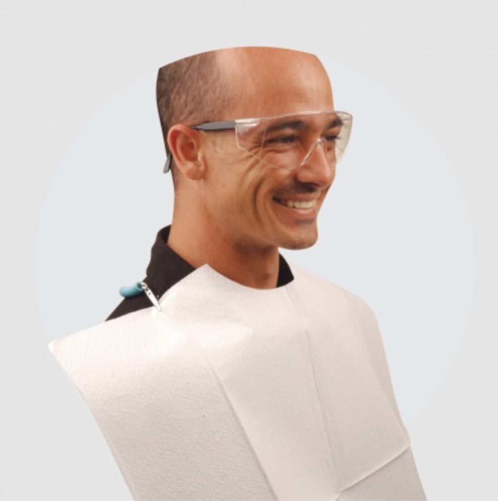 Crosstex PolyBack Contour Patient Bib, 3-Ply Tissue/1-Ply Poly, Pebble Embossed, Blue, 18" x 22", 400/Case, WERUECBL