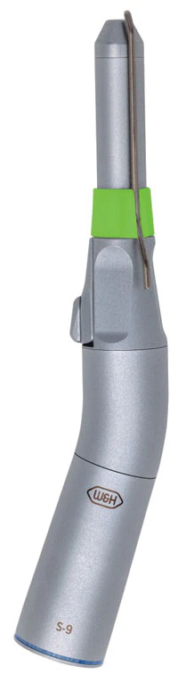 W&H S-9 Surgical Electric Handpiece, Contra Angle, 1:1 Speed Ratio, Lever Autochuck, External Spray, No Light, Blue