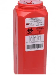Post Medical Sharps Container, 2 qt, Red, Screw Cap, Polypropylene, 12/Case