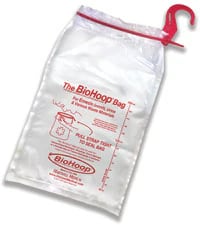 BioHoop Emesis/Collection Bag with Hook, 1.5 mil, 8 x 13-3/4", Clear, Cinchable Strap, Graduations, Non-Sterile, Disposable, 12/Package