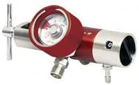 Rhino Oxygen Regulator, Hi-Flo/CF, Nickel-Plated Brass, 0-25 LPM, Blue, with Gauge, 2 Check Valves, Hose Barb Outlet
