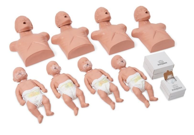Nasco Healthcare Instructor's Econo Starter Pak CPR Training Kit with 4 Adult Sani-Manikins, 4 Sani-Baby Manikins, 200 Adult & 200 Baby Face Shield Lung Systems, and Carry Storage Bags