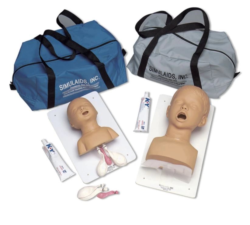 Nasco Healthcare Intubation Head Training Manikin, Pediatric, 15x10x8" with Carry Bag and Lubricant