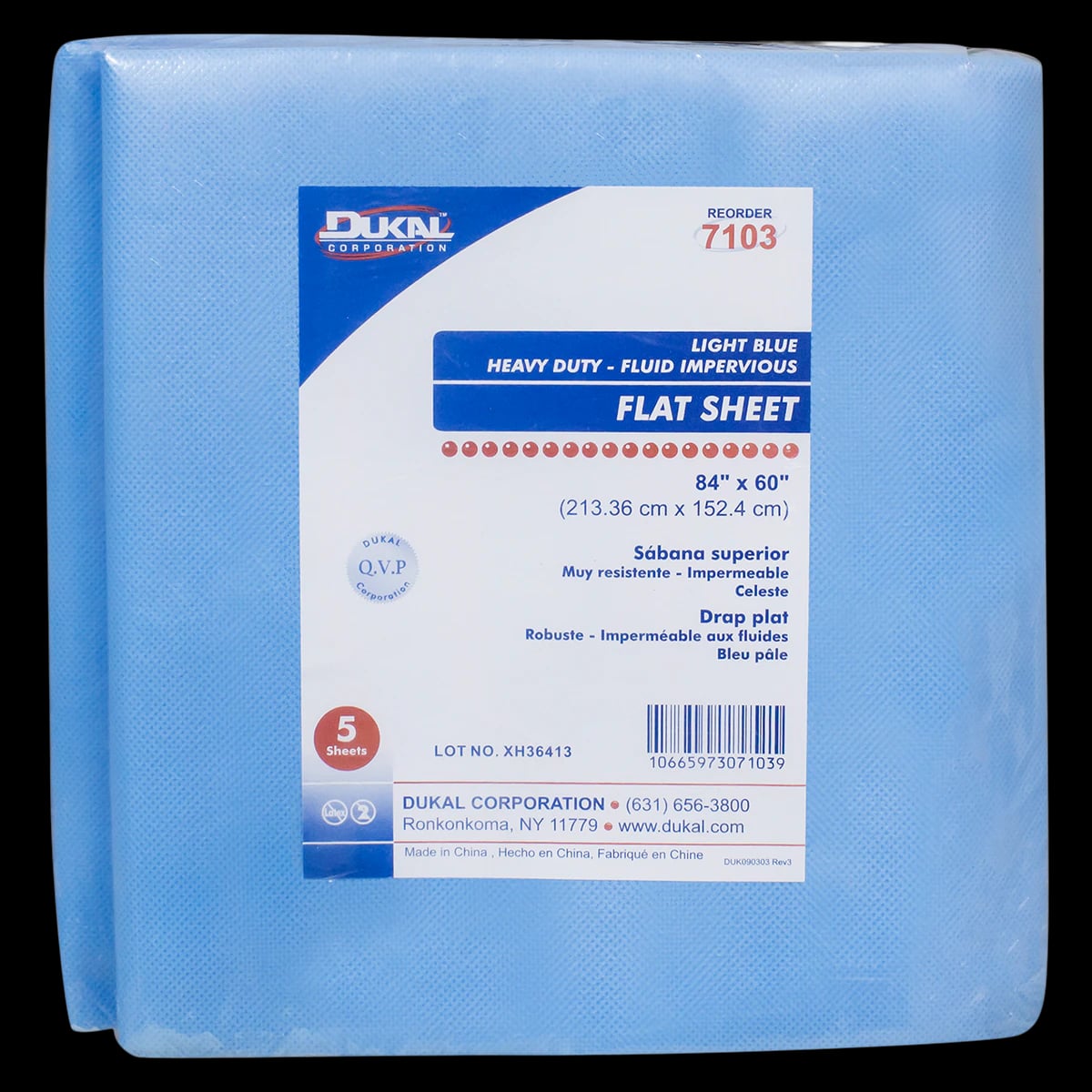 Dukal Flat Sheet, HD Fluid-Resistant, Non-Sterile, Blue, 84" x 60", 50/Case