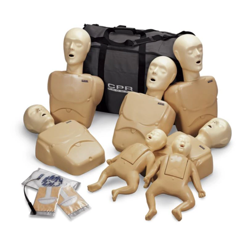 Nasco Healthcare Prompt TPAK 700 Training Manikin 7-Pack, Tan, Adult/Infant, with Face Shields, Lung Bags, and Nylon Carry Case