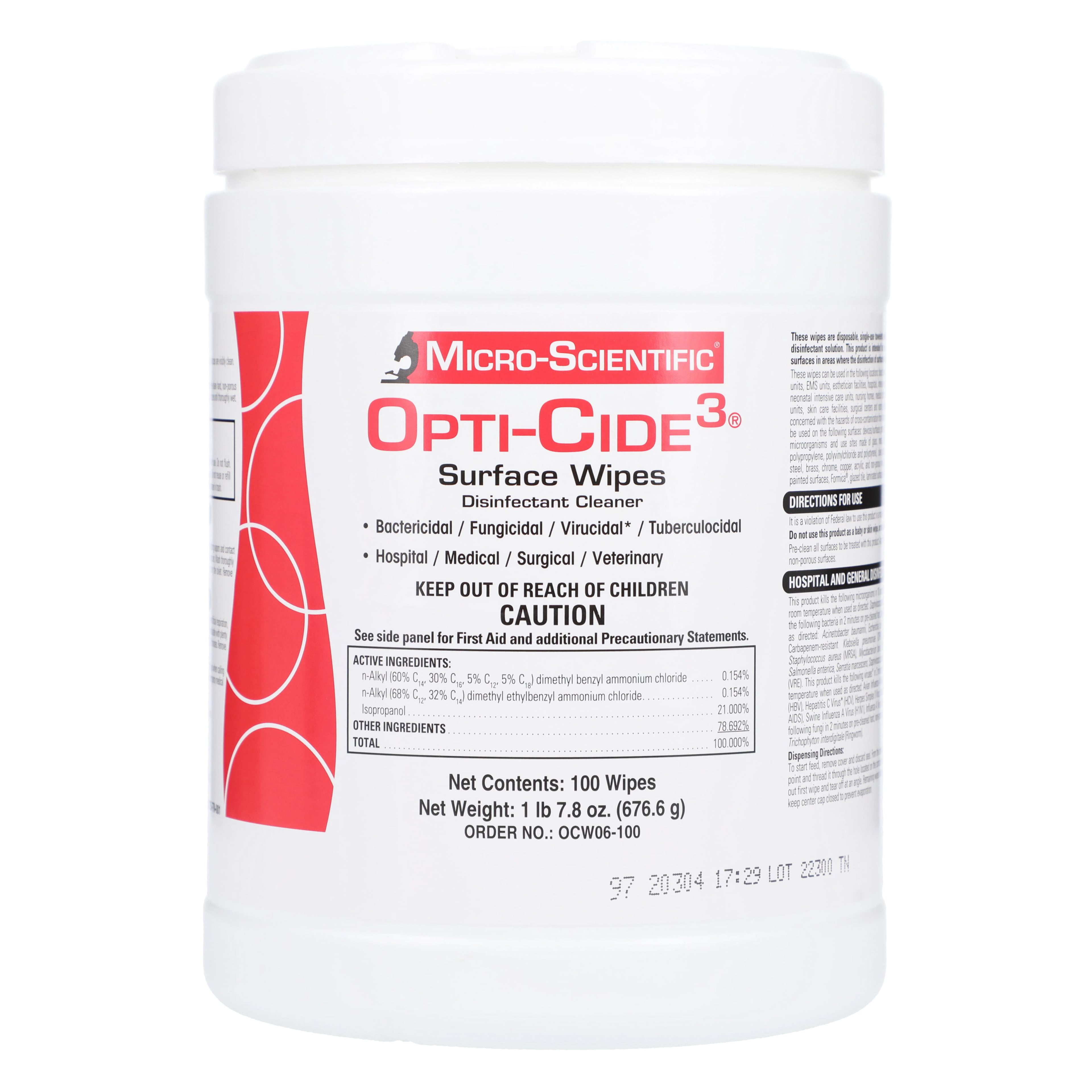 Opti-Cide3® Surface Disinfectant Wipes, 7" x 10", 100/Canister, DOCW06-100