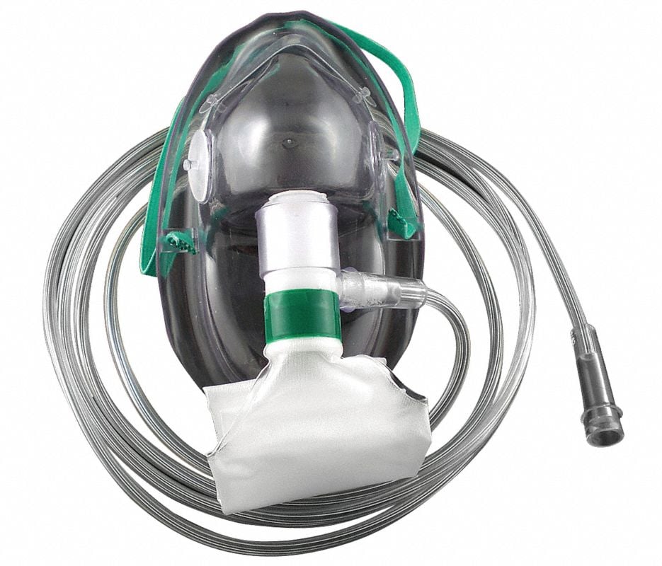 Medsource International Pediatric Non-Rebreather Oxygen Mask with Vent, Clear, 7 ft Star Lumen Tubing, with Strap, Swivel Tubing Adapter, and Reservoir Bag, Each