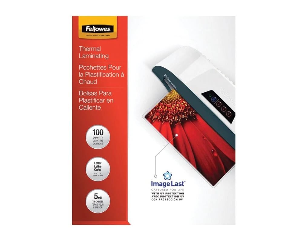 Fellowes Clear Laminating Pouches, Letter Size, 5 Mil, Glossy, 9 in x 11.5 in, 100/Box