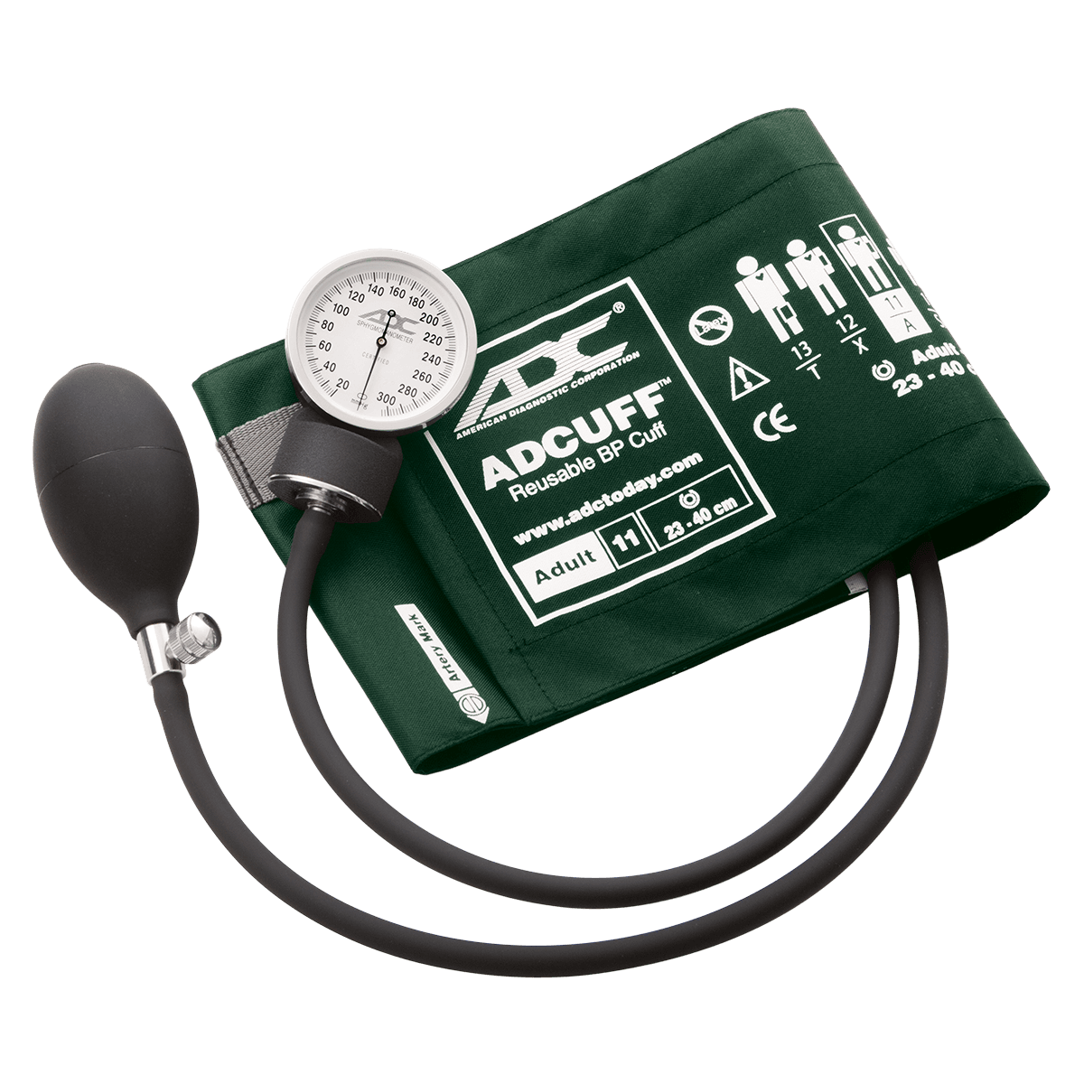 Prosphyg 760 Series Aneroid Sphygmomanometer, Size 11, Hunter Green, Latex-Free, Arm Dial Display