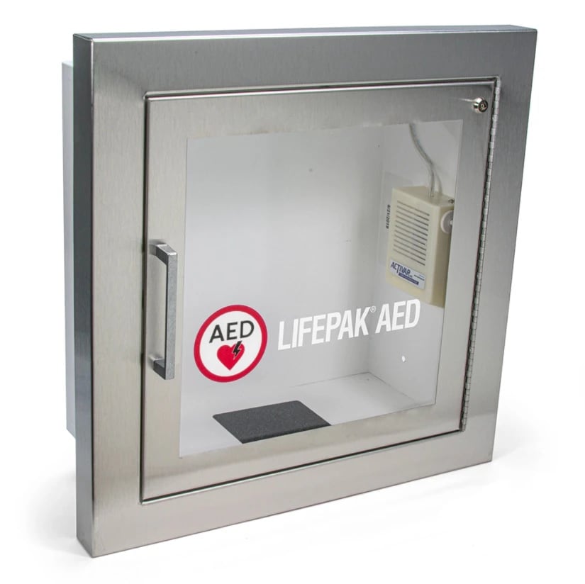 Physio Control AED Wall Cabinet with Alarm, Stainless Steel, 1.5 x 17.375 x 17.375 in, Silver