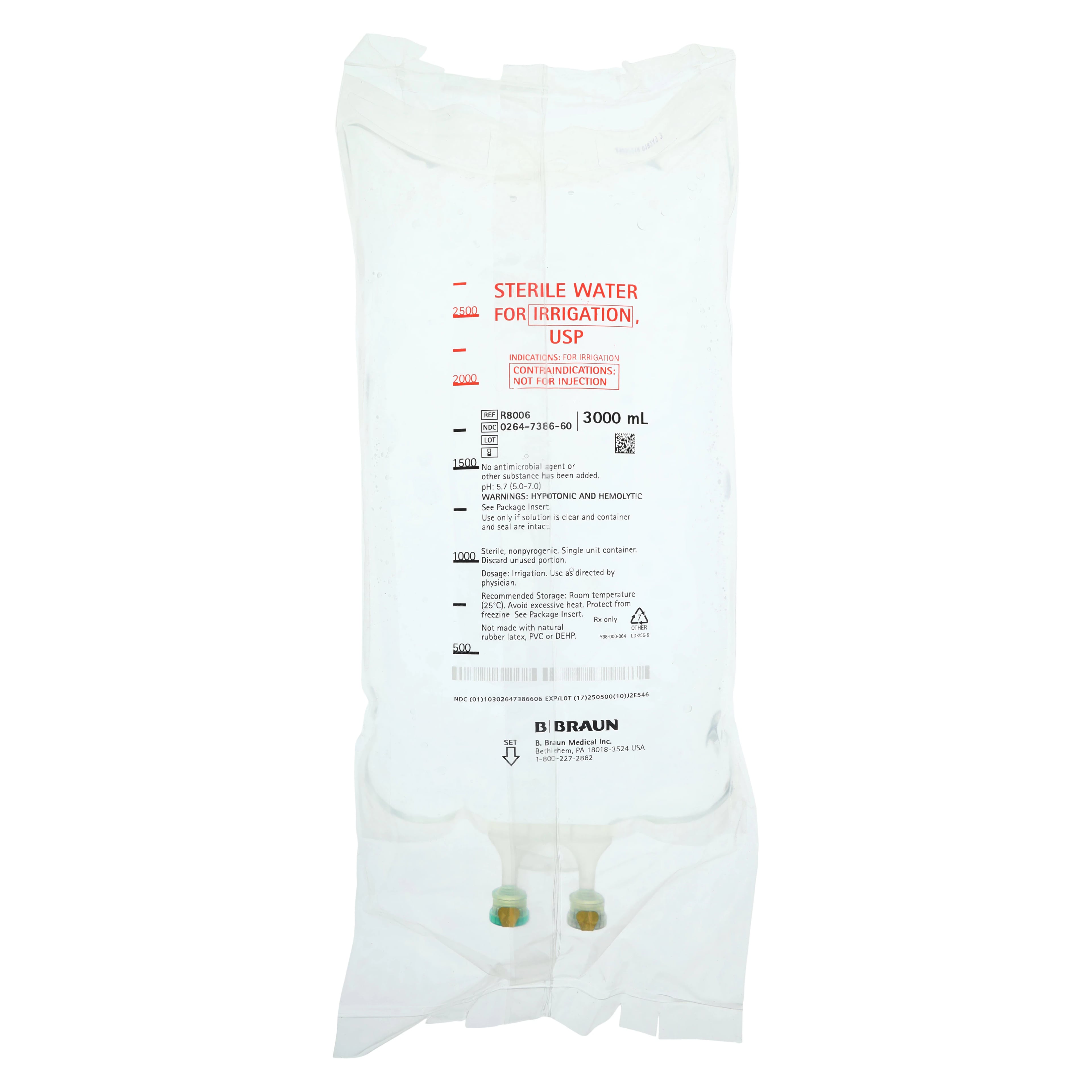 Sterile Water for Irrigation USP, 3000 mL Bag, Case of 4
