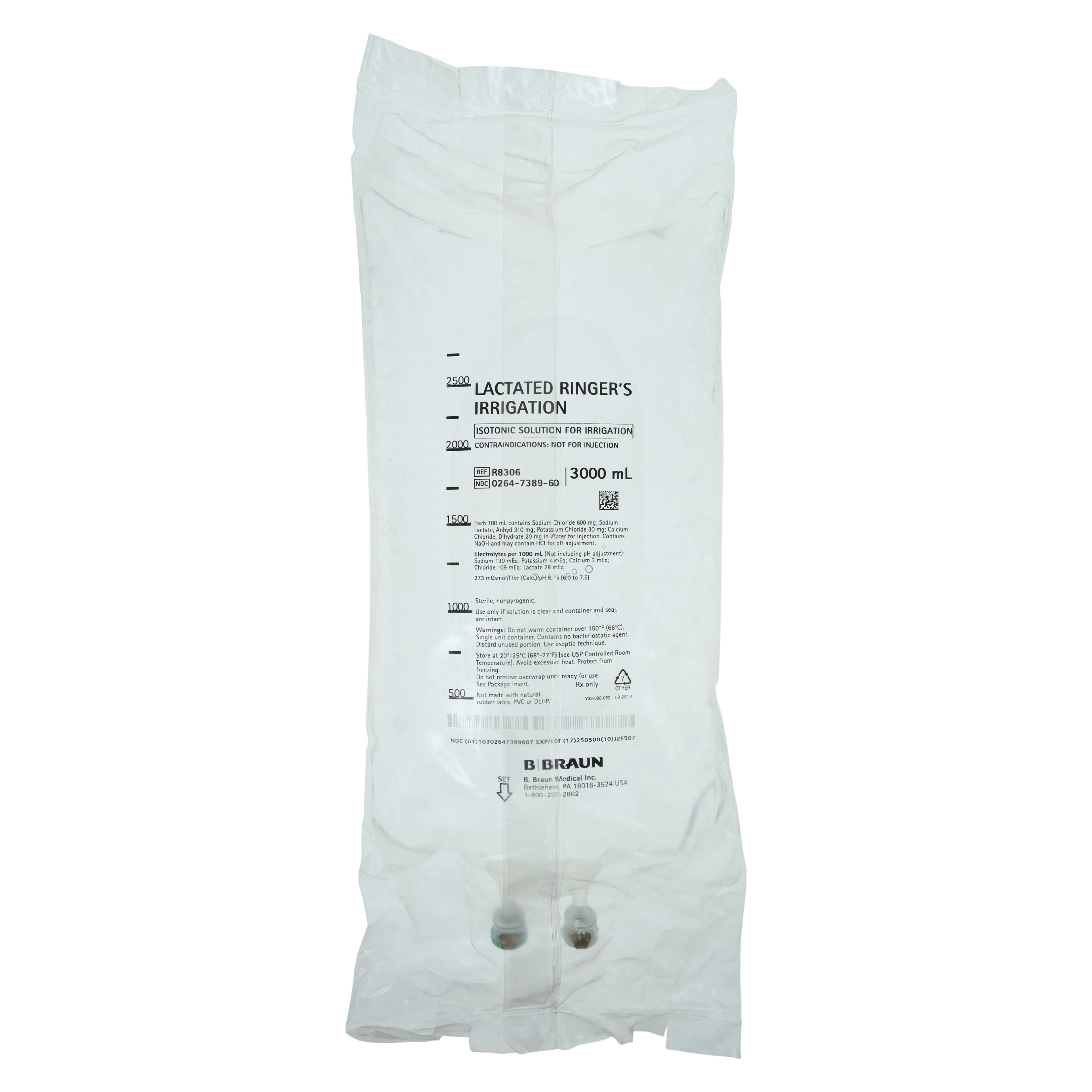 Lactated Ringers Irrigation Solution, 3000 mL Bag, USP Sterile, Latex-Free, B. Braun Titan