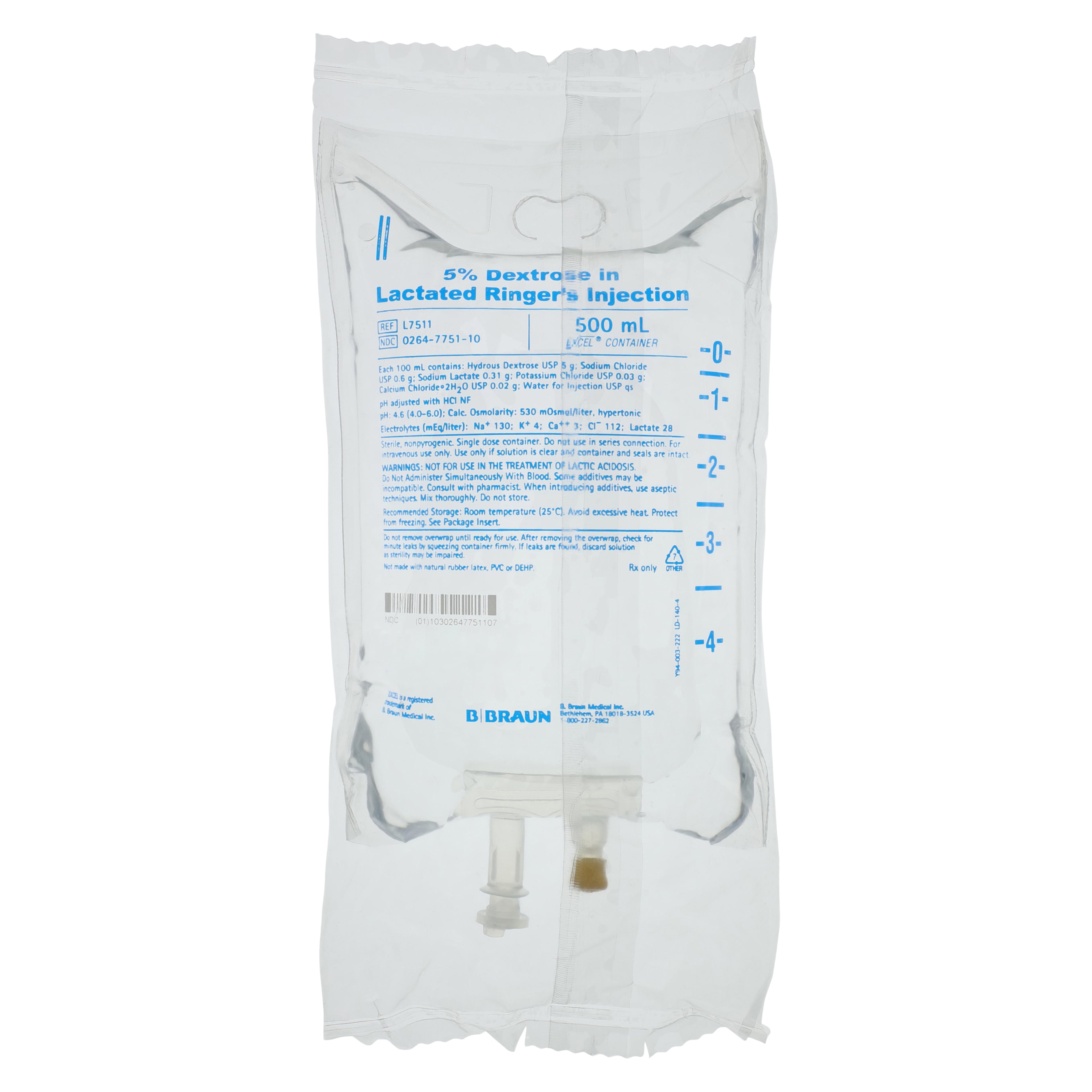 B. Braun 5% Dextrose in Lactated Ringer's Injection, 500 mL IV Container (Excel, DEHP-Free)