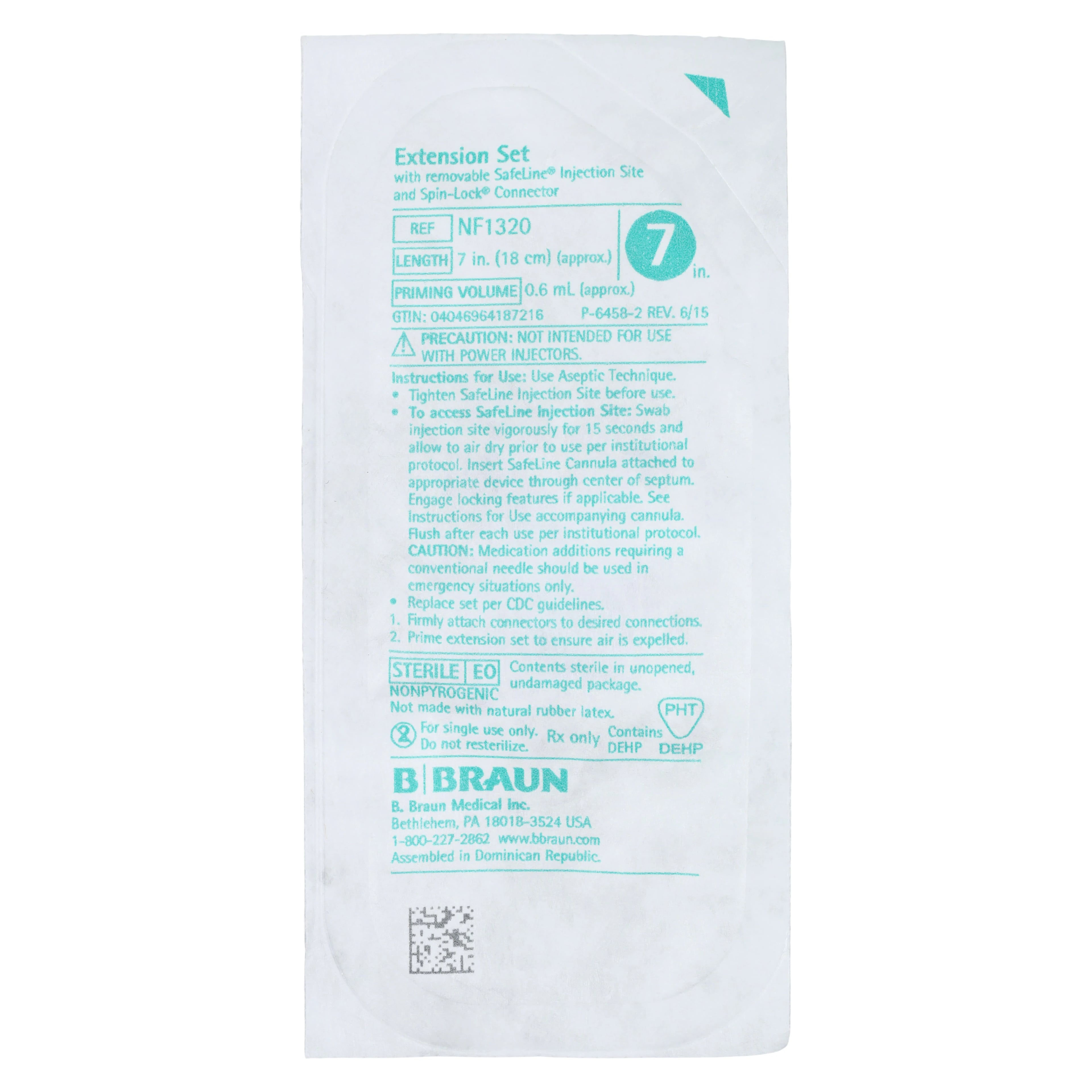 B. Braun Safeline IV Extension Set, Needleless Split Septum Injection Site, 7" SPIN-LOCK Connector, Removable Slide Clamp, Sterile, Small Bore, Each