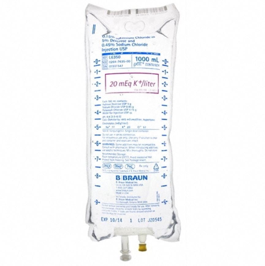 0.15% Potassium Chloride in 5% Dextrose and 0.45% Sodium Chloride Injection USP, 1000 mL Plastic Container, 12/Case