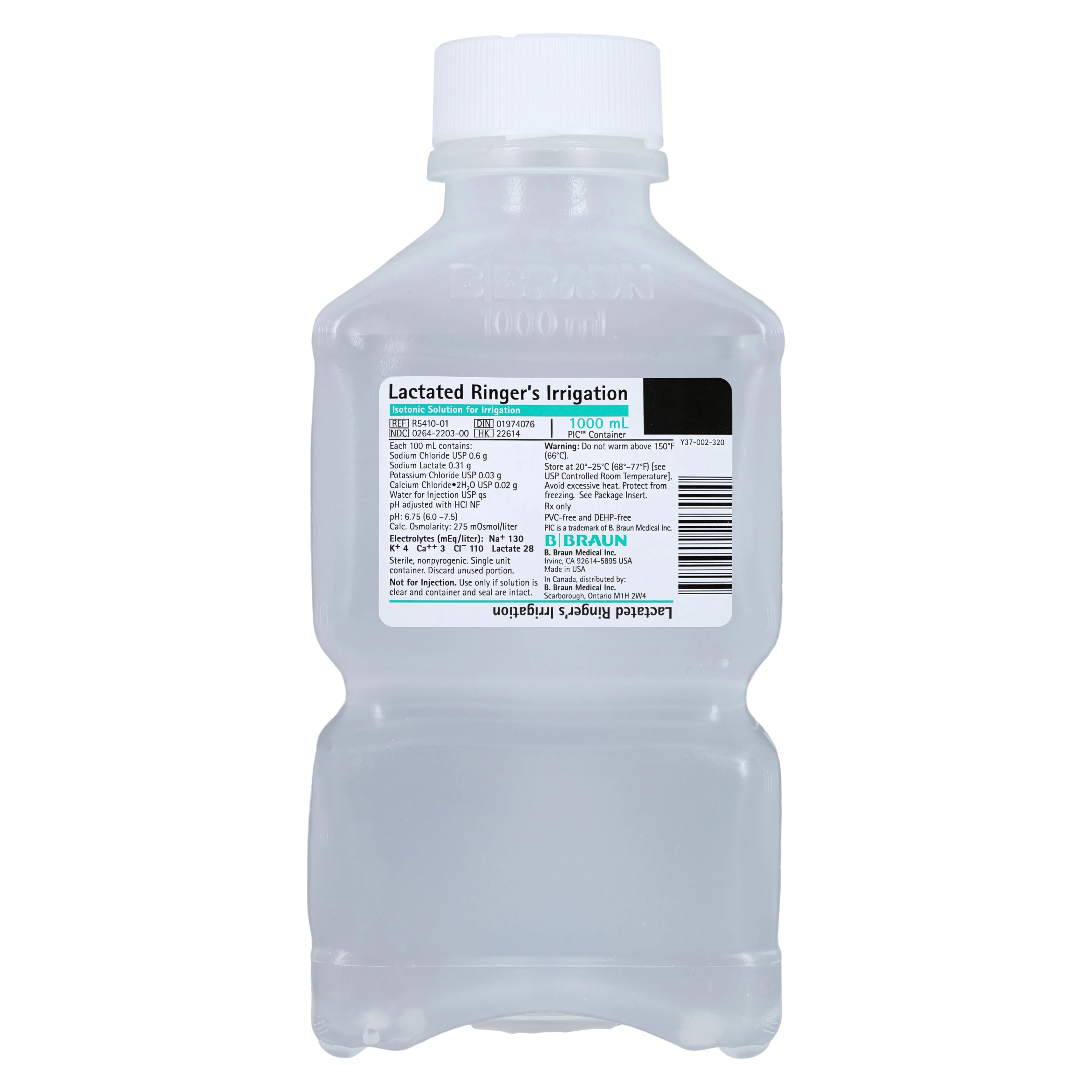 Lactated Ringers Irrigation Solution, 1000 mL, Plastic Bottle, Sterile, USP, Latex-Free