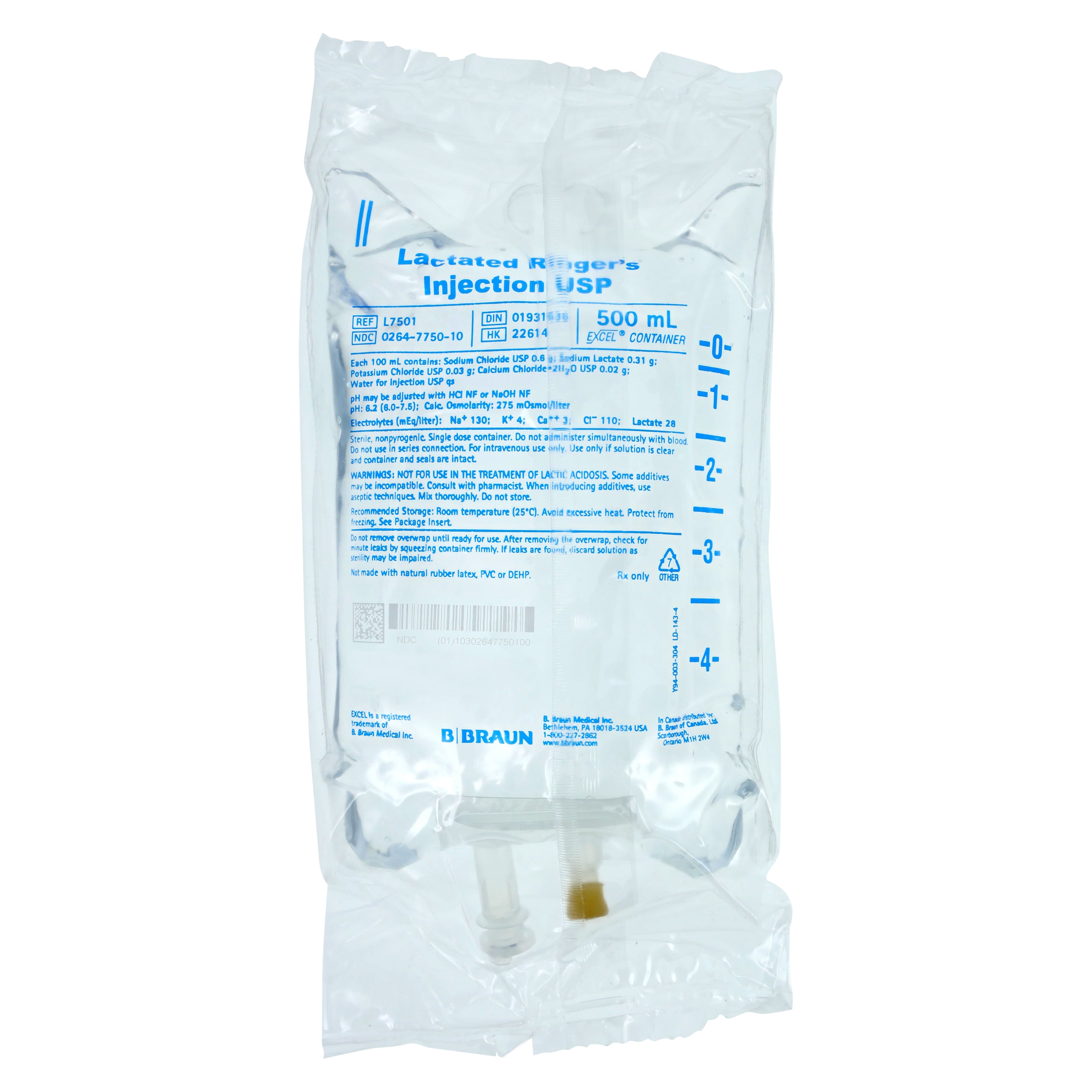 B. Braun Medical Lactated Ringers Injection USP, 500 mL, DEHP-Free, Latex-Free, Case of 24