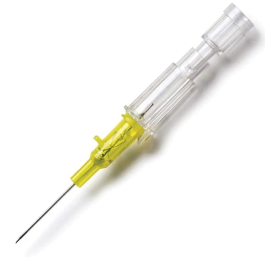 Introcan Safety IV Catheter, 24 Gauge, 3/4", Polyurethane, Non-DEHP/Non-PVC, Sterile, Yellow, Straight, Without Wings, Each