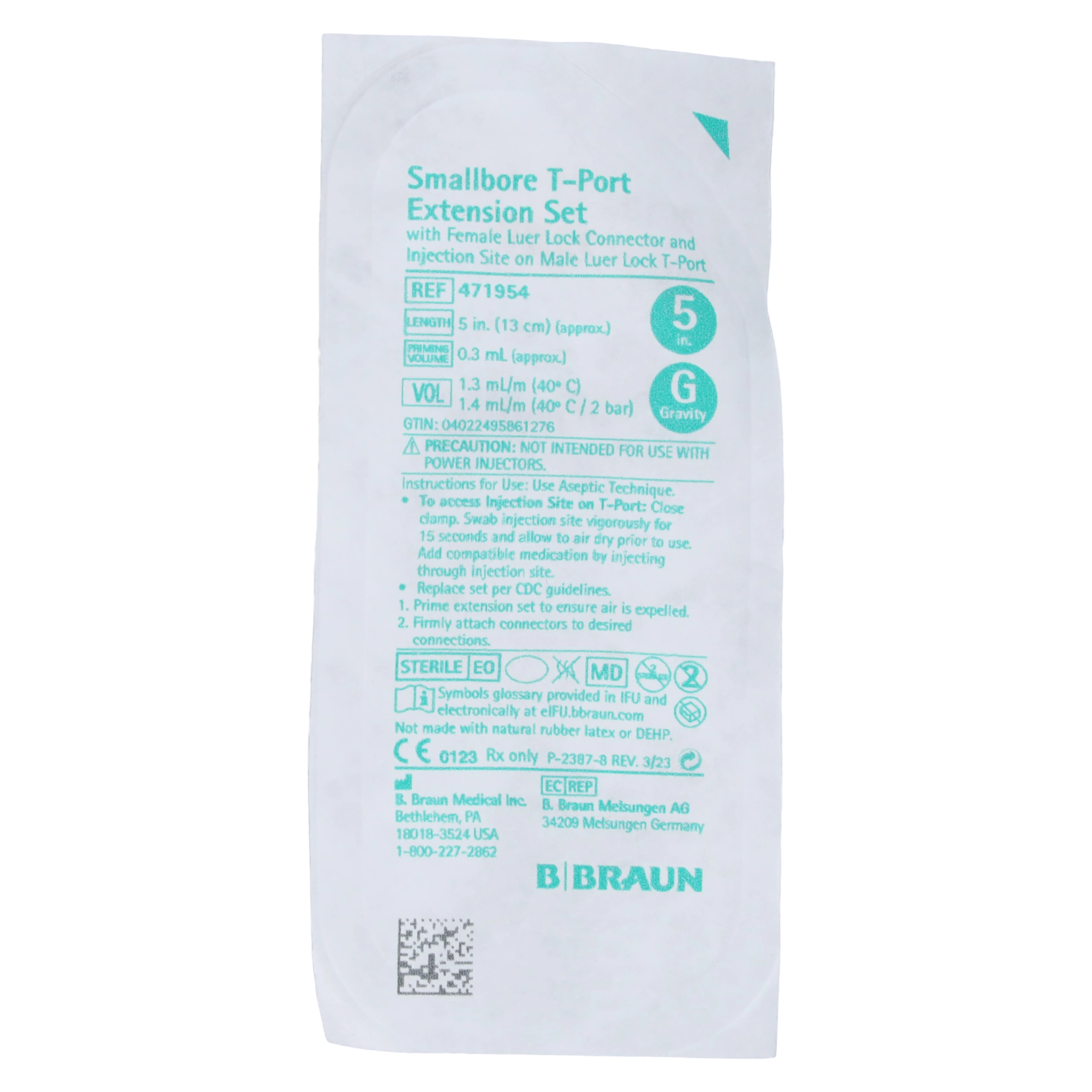 B. Braun Extension Set T-Port, Peripheral IV, 5" Female Luer Lock/SPIN-LOCK Male Connector, Sterile, Latex-Free, Each