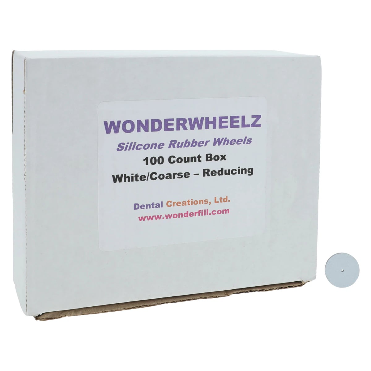 Dental Creations Wonderwheelz White Silicone Rubber Wheel, Coarse, 7/8" x 1/8", Box of 100